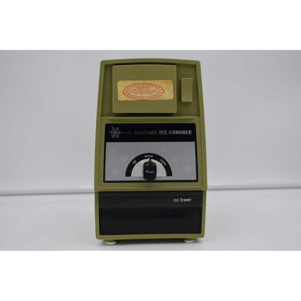 Vintage Sears Adjustable Electric Ice Crusher Avocado Green Retro Kitchen Decor